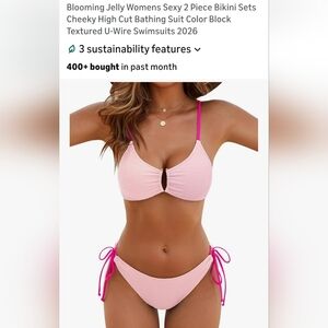 Pink Textured Tie-Side Bikini Set. B-10